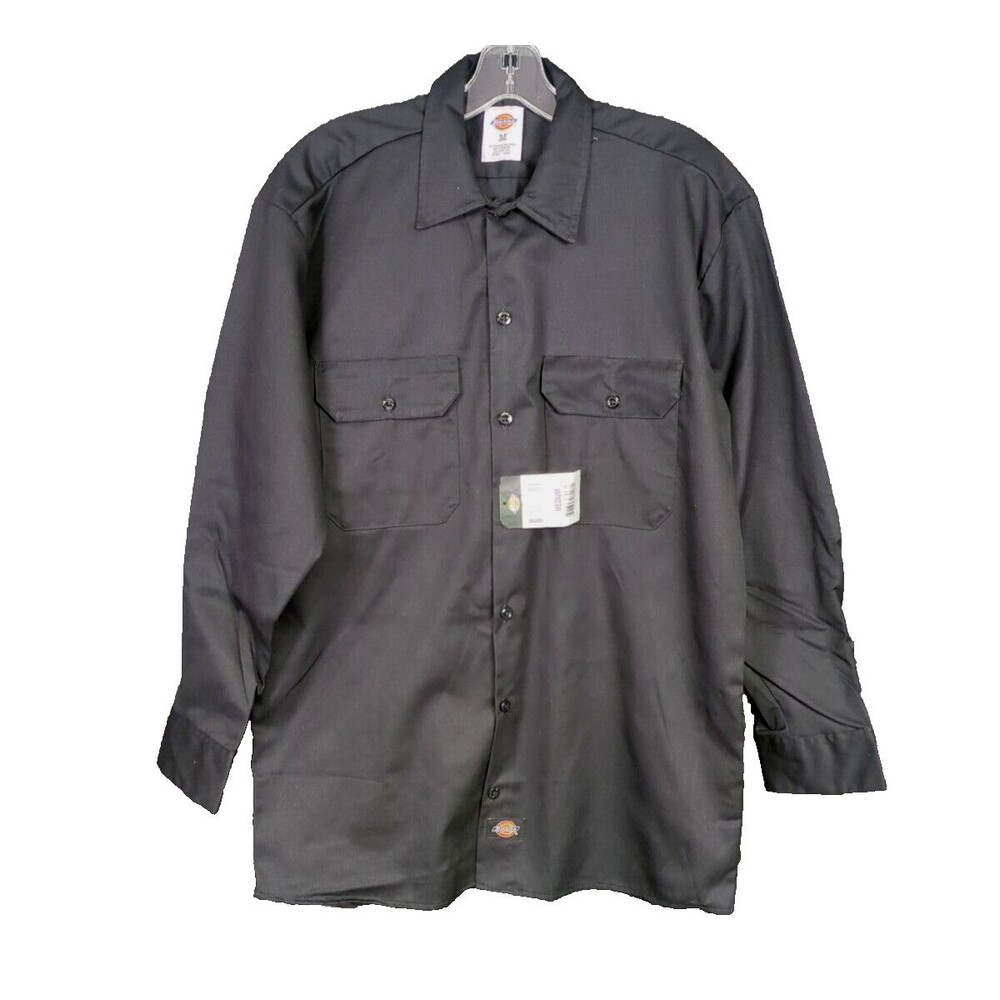 Dickies Mens 574 Work Shirt Long Sleeve Button Front Uniform Black Medium NEW